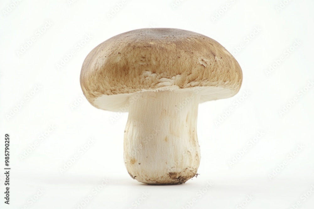 Single shiitake mushroom standing on white background Single shiitake mushroom standing on white background