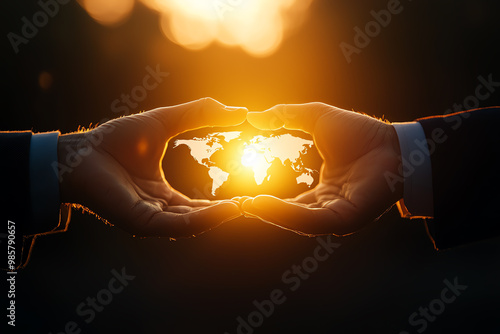 Hands holding a bond with a world map in the background, symbolizing global bond investments and financial growth global finance, bonds, financial growth photo