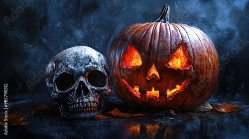 Halloween Pumpkin and Scary Skull Imagery