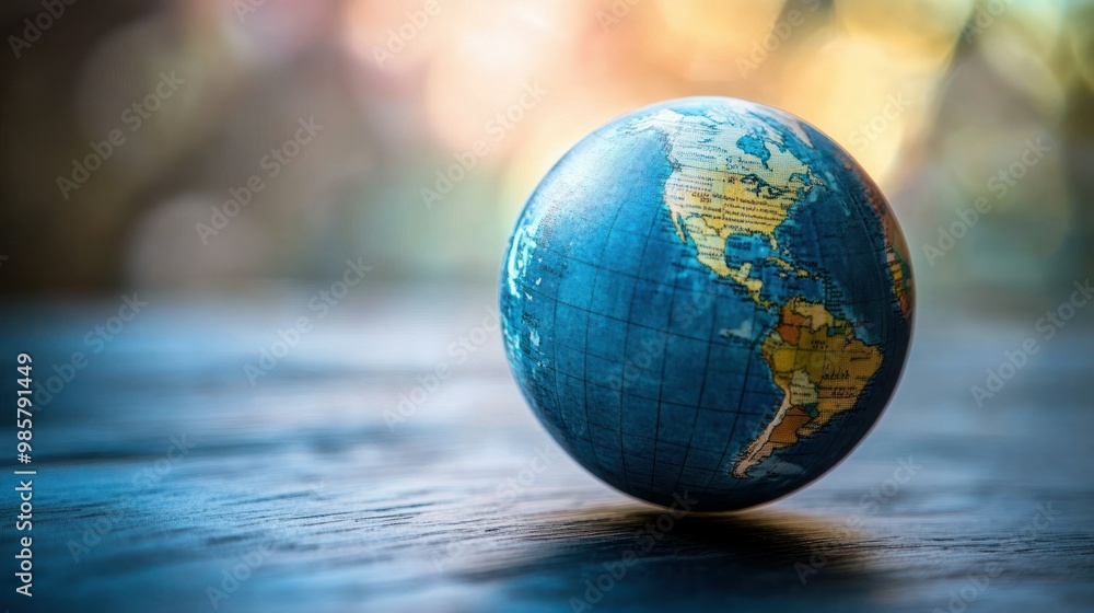 A Miniature Globe Resting on a Wooden Surface A Miniature Globe Resting on a Wooden Surface