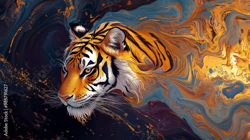 Wallpaper Mural Beautiful premium gold sand paint texture artistic tiger illustration
 Torontodigital.ca