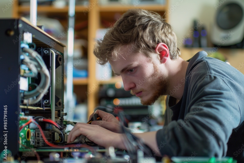 custom made wallpaper toronto digitalFocused young individual assembles pc components in a well-lit workshop environment