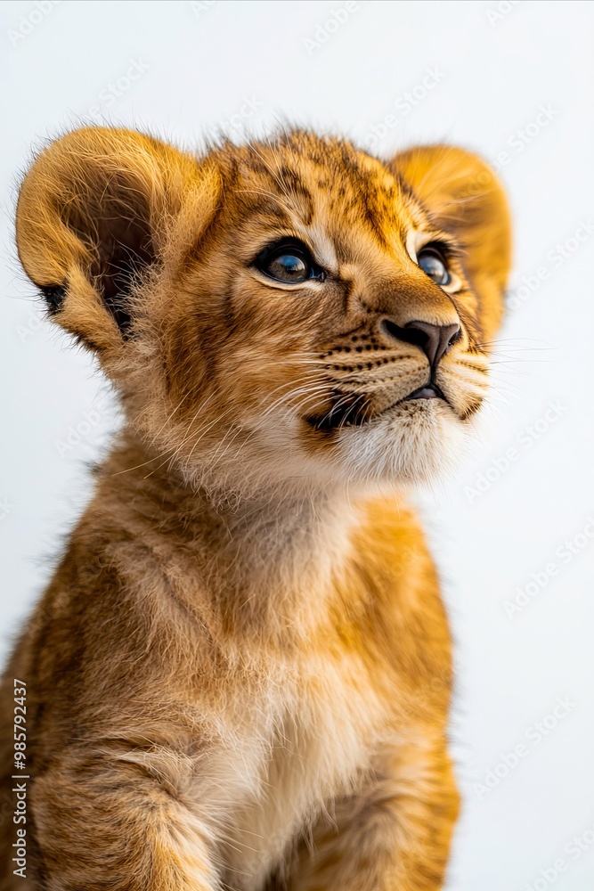 A small lion cub sitting on top of a white surface A small lion cub sitting on top of a white surface