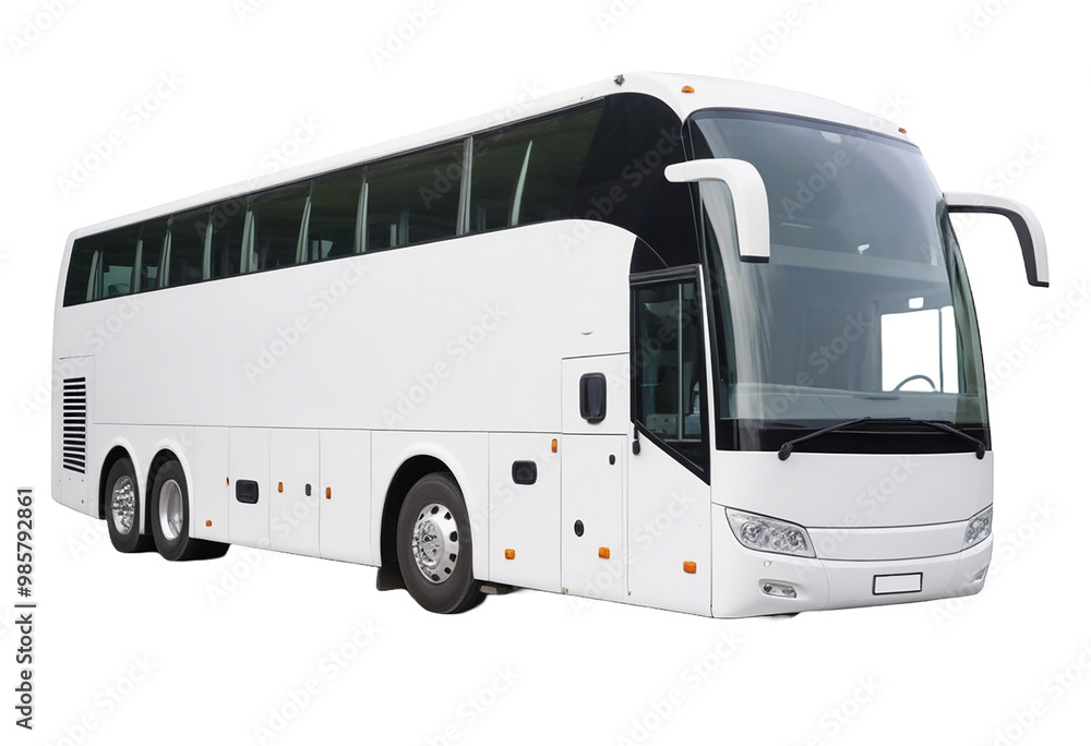 A Modern tour bus with large windows isolated on transparent background. Cut out