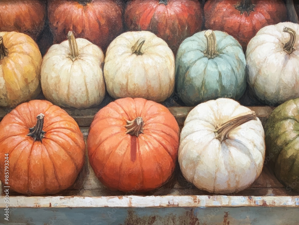 Autumn Pumpkins Displayed in Supermarket Tray Autumn Pumpkins Displayed in Supermarket Tray