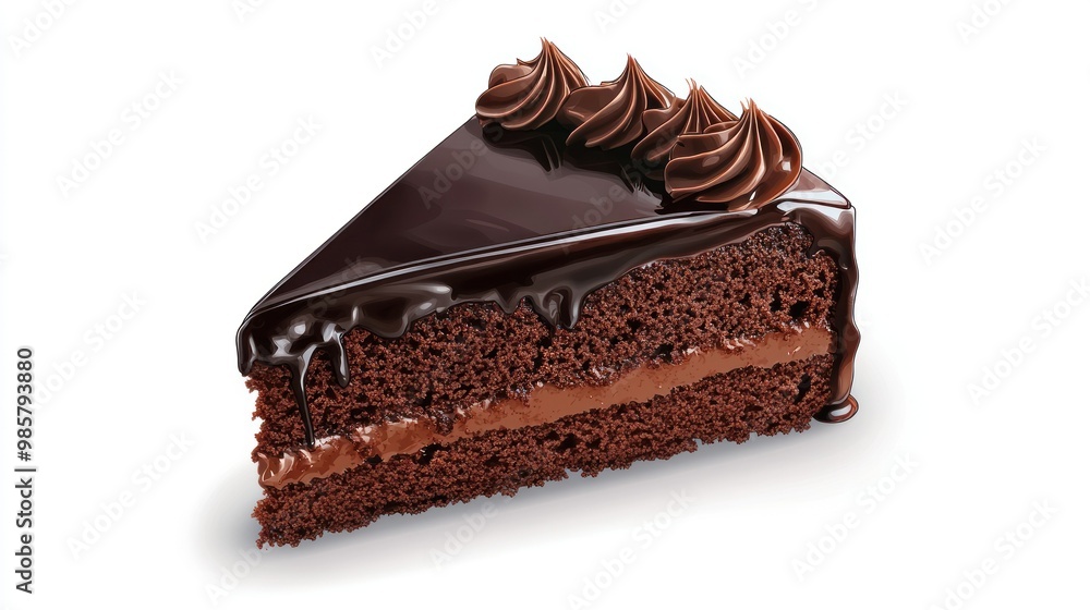 A Slice of Chocolate Cake with Chocolate Frosting and Ganache Drizzle A Slice of Chocolate Cake with Chocolate Frosting and Ganache Drizzle