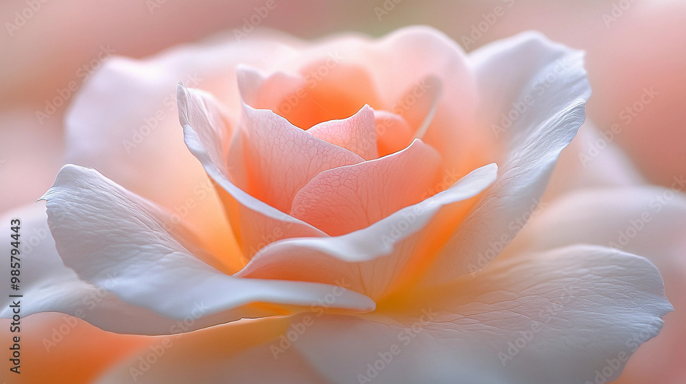 A close up of a white rose with a pink center. The flower is delicate and beautiful, with a soft, romantic feel A close up of a white rose with a pink center. The flower is delicate and beautiful, with a soft, romantic feel