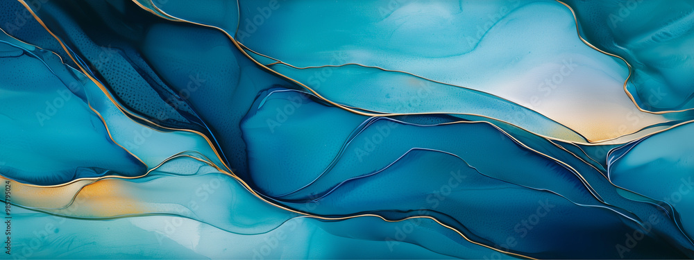Gorgeous blue abstract background art paint pattern texture. Abstract design luxury wallpaper modern paper painting flow of lines and splashes.
