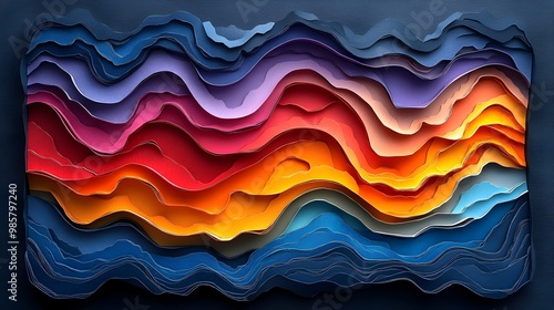 Layered Paper Cut Sankey Diagram with Flowing Paths and Vibrant Colors photo