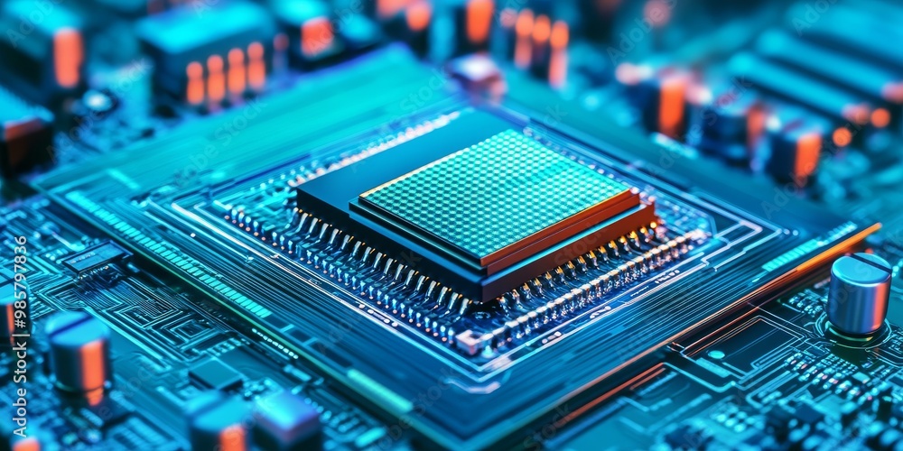 A close-up view of advanced manufacturing of computer chips and semiconductors, showcasing innovation in technology. A close-up view of advanced manufacturing of computer chips and semiconductors, showcasing innovation in technology.