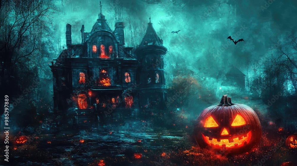 Contemporary art collage Halloween theme with inspiration for parties and advertisements featuring surrealism and spooky night elements Contemporary art collage Halloween theme with inspiration for parties and advertisements featuring surrealism and spooky night elements