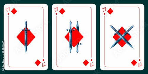 Aces of Diamonds set. Original design of playing cards. Vector illustration