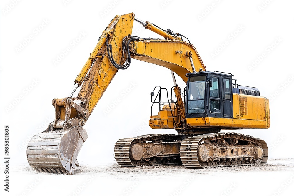Obraz premium Construction excavator alone on a white backdrop. Generative Ai