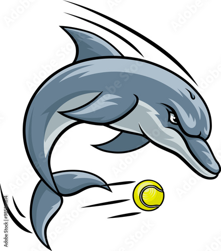 Dolphin animal mean tough tennis sports team mascot hitting a tennis ball