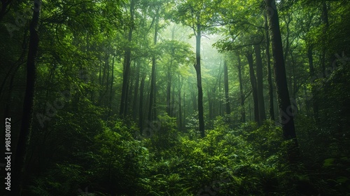 Dense, Lush Forest Canopy with Sunlight Filtering Through