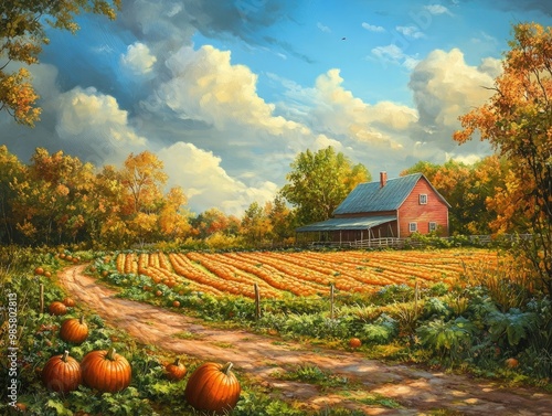 Pumpkin patch in a rural setting