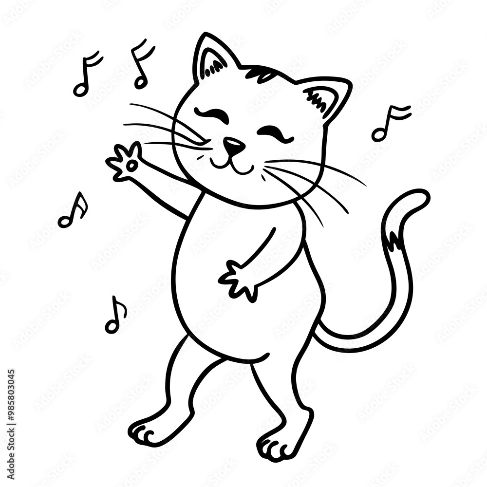 Joyful cartoon cat singing with musical notes and cheerful expression Joyful cartoon cat singing with musical notes and cheerful expression