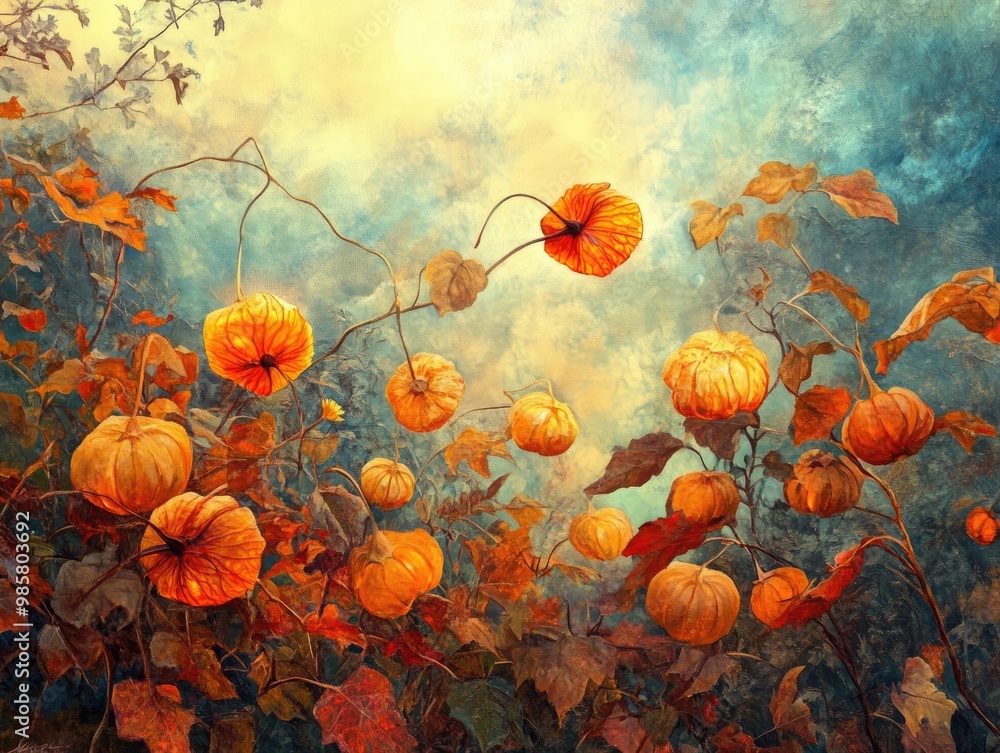 vibrant autumn scene featuring glowing physalis vibrant autumn scene featuring glowing physalis
