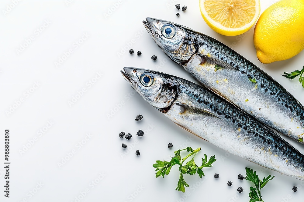 Isolated fresh sardine ocean fish on a white backdrop. Generative Ai Isolated fresh sardine ocean fish on a white backdrop. Generative Ai