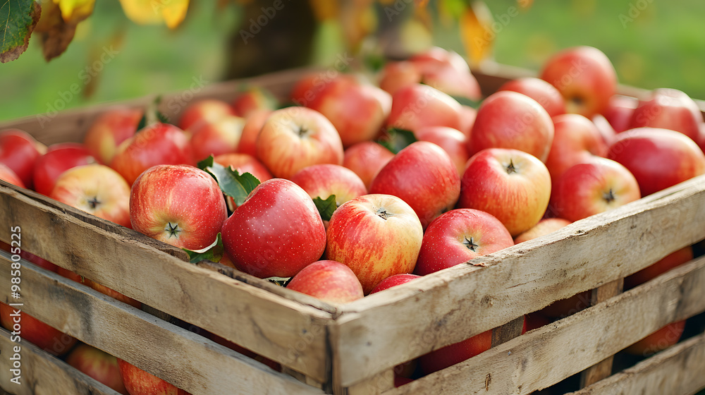 A full crate of ripe red apples after picking A full crate of ripe red apples after picking