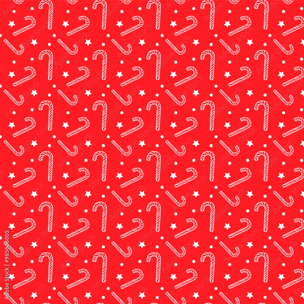 Christmas Candy Cane Pattern featuring Red and White Stripes, Stars, and Decorative Elements for Holiday Celebrations. Traditional Seasonal Symbols like Lollipops, Caramel, and Sweets for Xmas Cards. Christmas Candy Cane Pattern featuring Red and White Stripes, Stars, and Decorative Elements for Holiday Celebrations. Traditional Seasonal Symbols like Lollipops, Caramel, and Sweets for Xmas Cards.