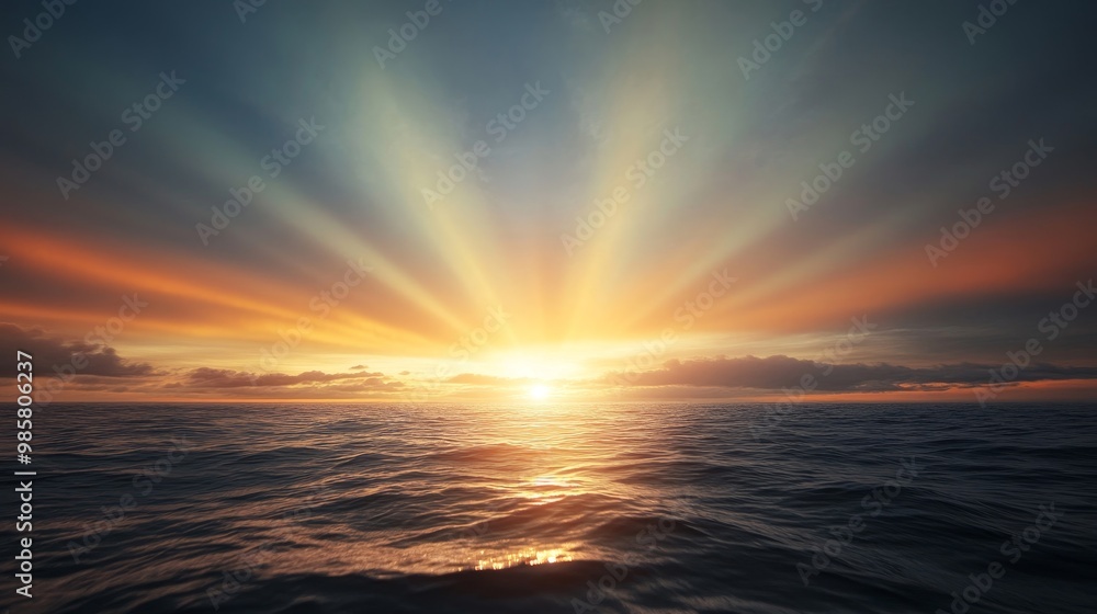 Fototapeta premium Aurora Australis, light beams across southern skies, open ocean.