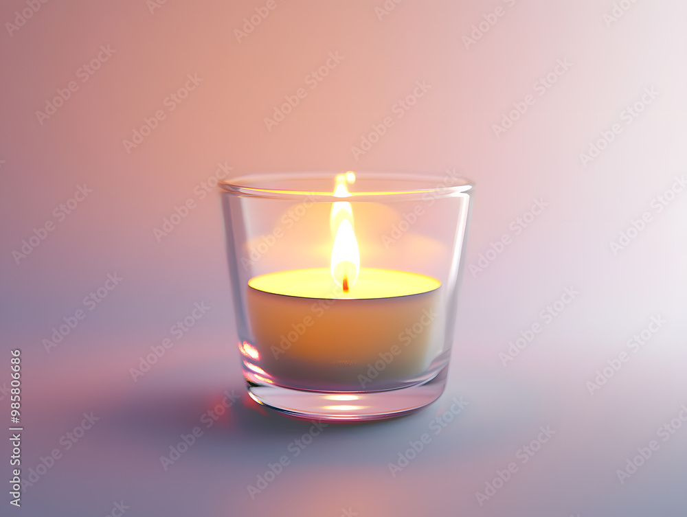 Small white candle burning inside a clear glass holder mock up isolated on white background Small white candle burning inside a clear glass holder mock up isolated on white background
