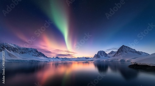 Aurora Australis, polar night sky, Antarctica s natural colors. photo