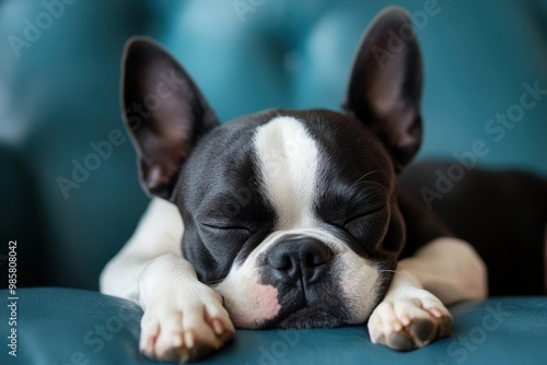 peaceful sleeping boston terrier dog, perfect for pet lovers