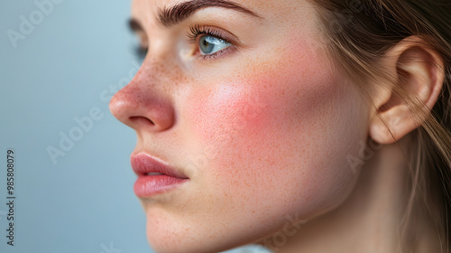 Closeup face of young girl with clean healthy skin. Skin care concept