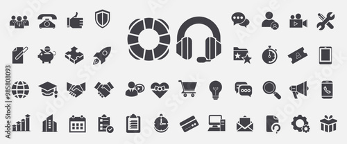 customer service support glyph themed icon collection