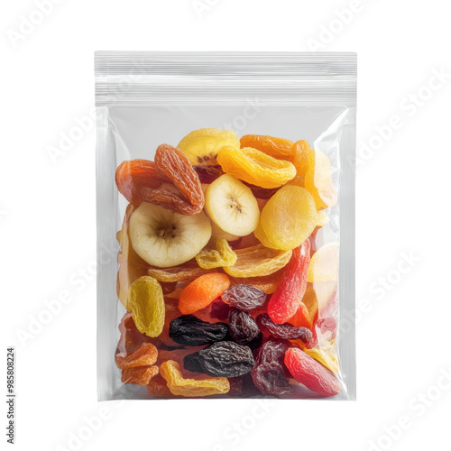 Fototapeta Naklejka Na Ścianę i Meble -  Transparent bag packaging for dried fruits or snacks, png, transparent background.