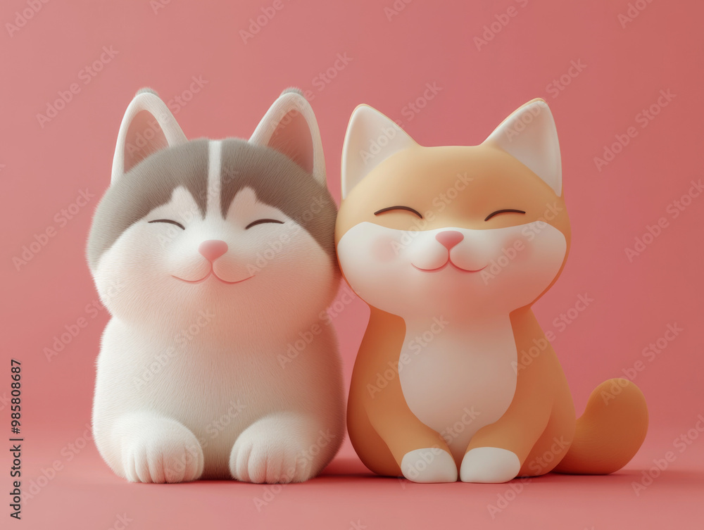 A cute and adorable cartoon illustration of a Siberian Husky puppy with big blue eyes and a friendly smile A cute and adorable cartoon illustration of a Siberian Husky puppy with big blue eyes and a friendly smile