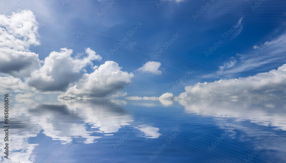 Blue Sky and Clouds Reflecting in Water and Copy Space Blue Sky and Clouds Reflecting in Water and Copy Space