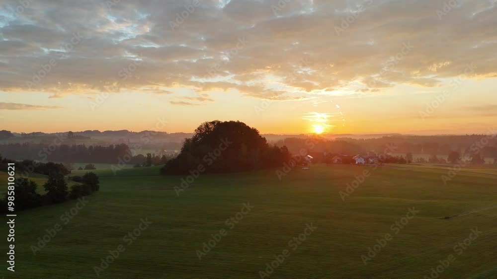 Sunrise over the field, aerial view of morning fog in Bavaria, Allgäu, mist, morning Sunrise over the field, aerial view of morning fog in Bavaria, Allgäu, mist, morning