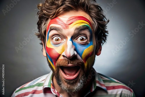 A goofy grin stretches across his face as he puckers up his lips and wiggles his eyebrows for the camera's amusement.