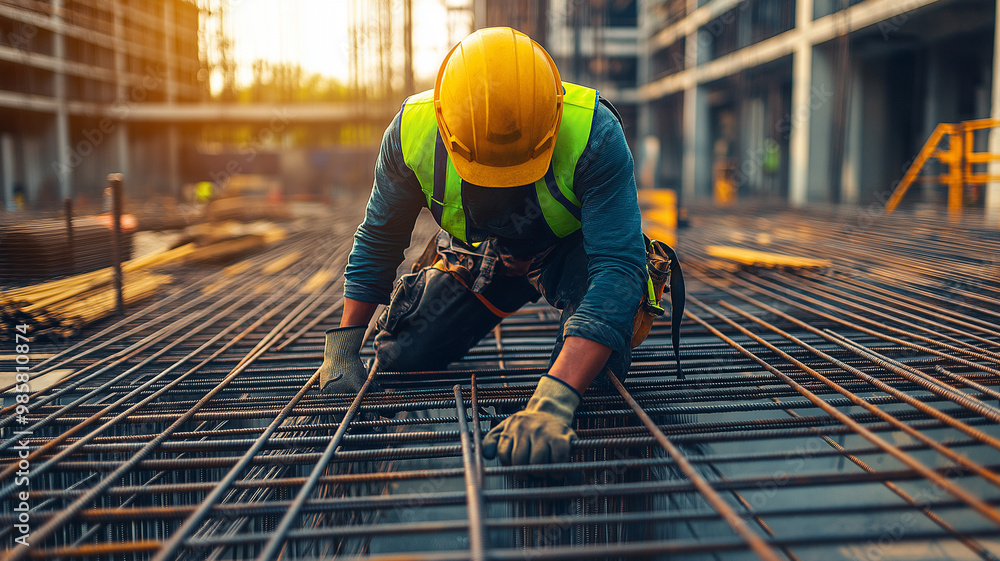 Construction Worker on Steel Framework Construction Worker on Steel Framework