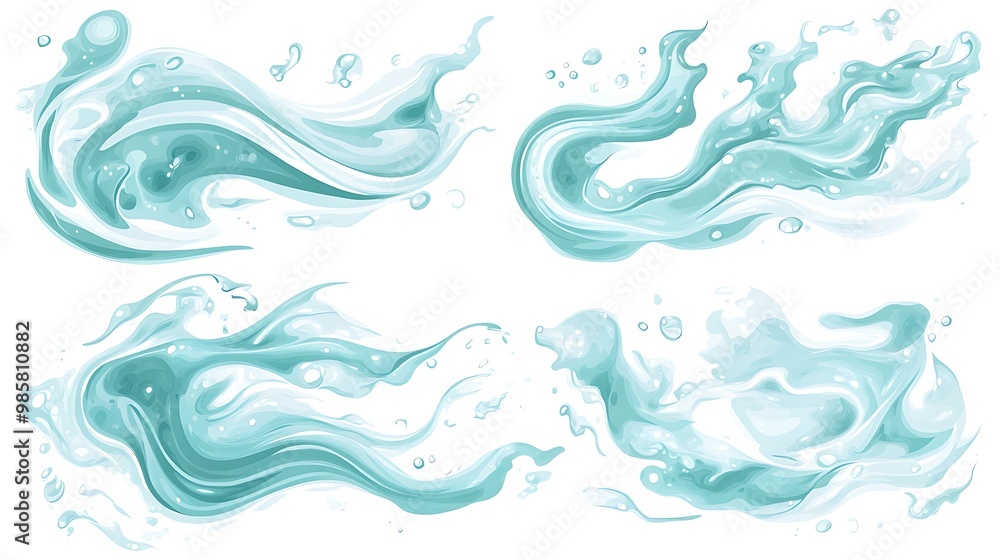 Oceanic Serenity - Set of Seafoam Swirls Vector Illustration on White Background Oceanic Serenity - Set of Seafoam Swirls Vector Illustration on White Background