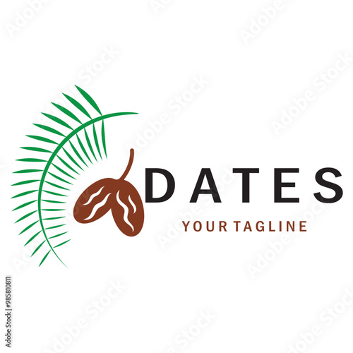 Date palm fruit plant logo design with leaves,seeds and date palm tree isolated background exotic organic plant.