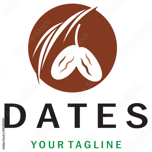 Date palm fruit plant logo design with leaves,seeds and date palm tree isolated background exotic organic plant.