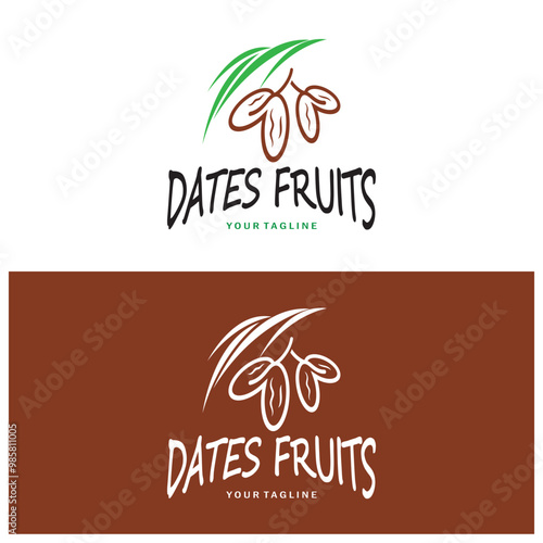 Date palm fruit plant logo design with leaves,seeds and date palm tree isolated background exotic organic plant.