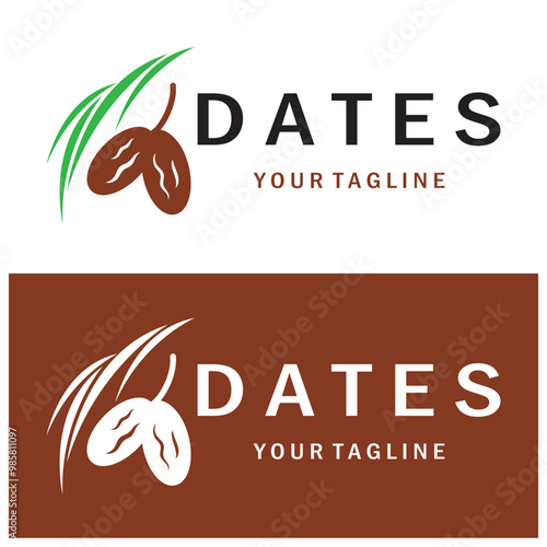 Date palm fruit plant logo design with leaves,seeds and date palm tree isolated background exotic organic plant.