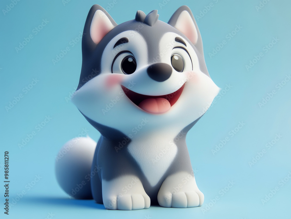 A cute and adorable cartoon illustration of a Siberian Husky puppy with big blue eyes and a friendly smile A cute and adorable cartoon illustration of a Siberian Husky puppy with big blue eyes and a friendly smile