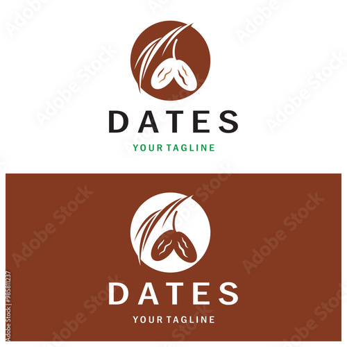 Date palm fruit plant logo design with leaves,seeds and date palm tree isolated background exotic organic plant.