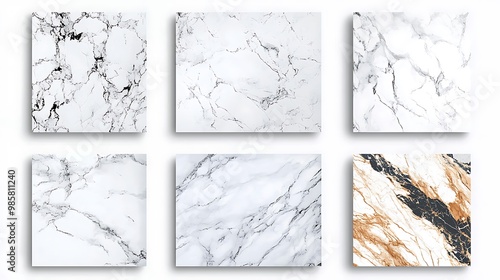 Elegant Marble Textures Set on White Background - Vector Illustration with Smooth and Veined Surfaces in Flat Design