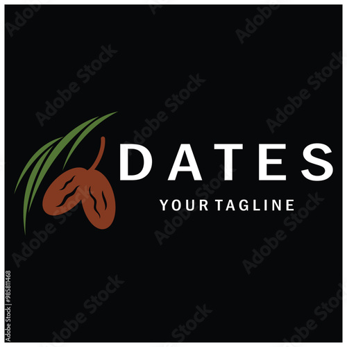 Date palm fruit plant logo design with leaves,seeds and date palm tree isolated background exotic organic plant.