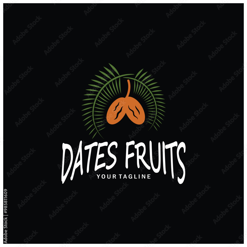 Date palm fruit plant logo design with leaves,seeds and date palm tree isolated background exotic organic plant. Date palm fruit plant logo design with leaves,seeds and date palm tree isolated background exotic organic plant.