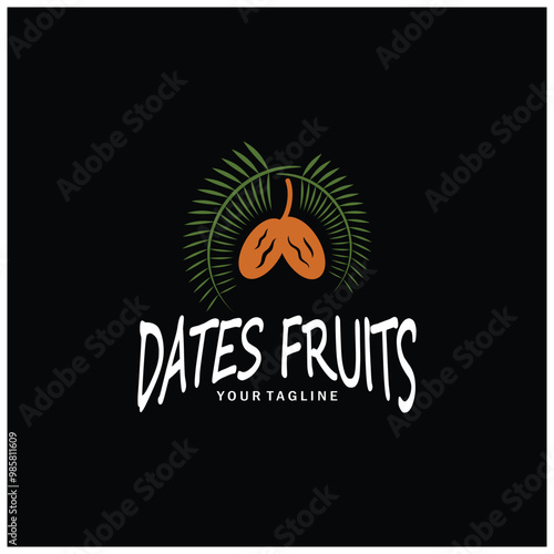 Date palm fruit plant logo design with leaves,seeds and date palm tree isolated background exotic organic plant.