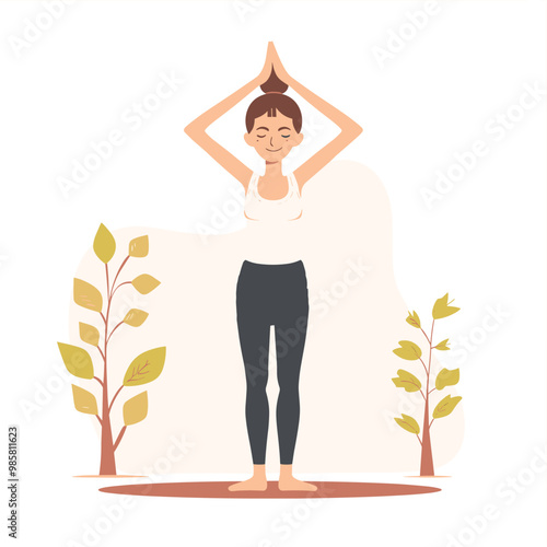 Girl with sitting in yoga pose. Meditating and yoga. International yoga day. Girl doing yoga. Vector illustration