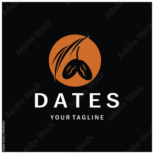 Date palm fruit plant logo design with leaves,seeds and date palm tree isolated background exotic organic plant.